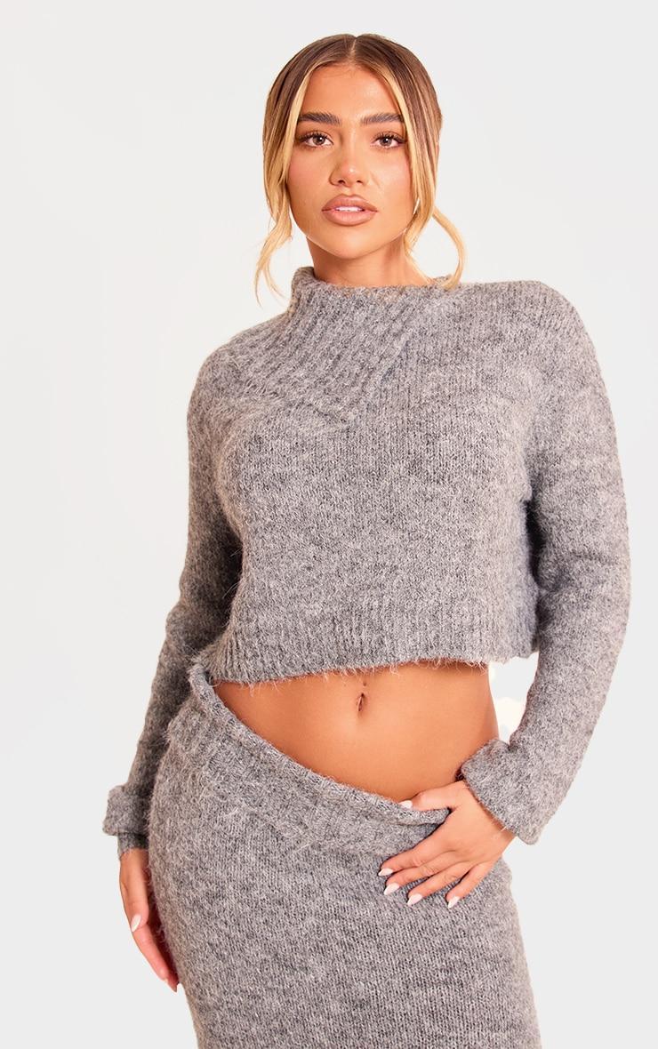 Grey Marl Knit Asymmetric Overlay Oversized Sweater product image