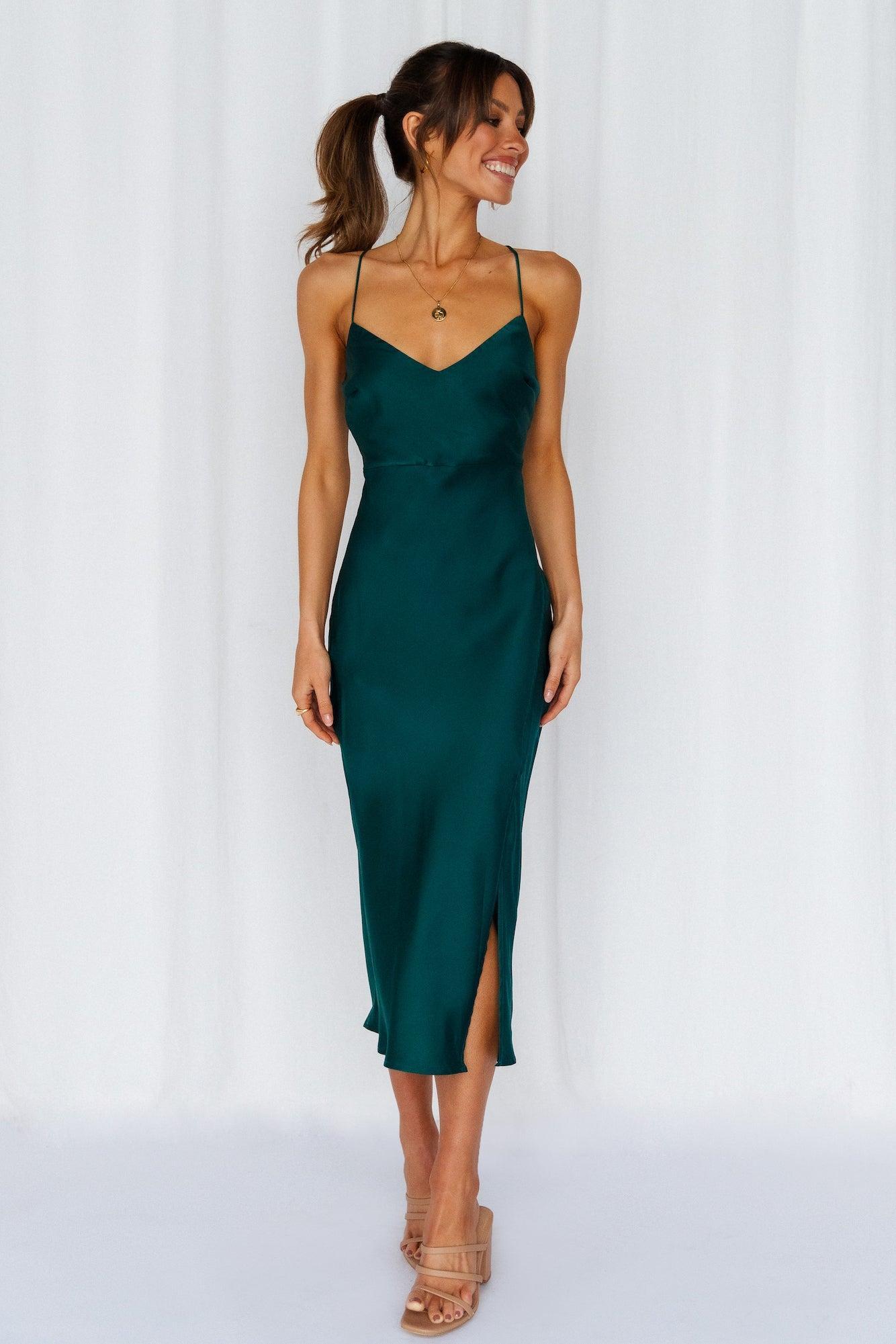 Crashing Prom Midi Dress Dark Green Product Image