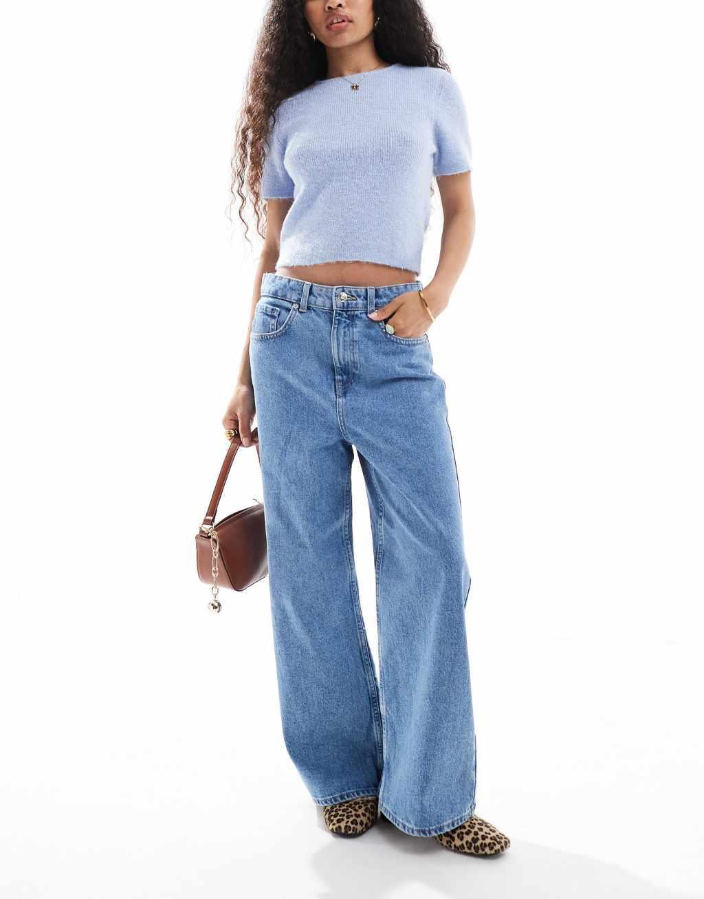 ONLY Petite Maisie low waisted baggy wide leg jeans in light blue product image