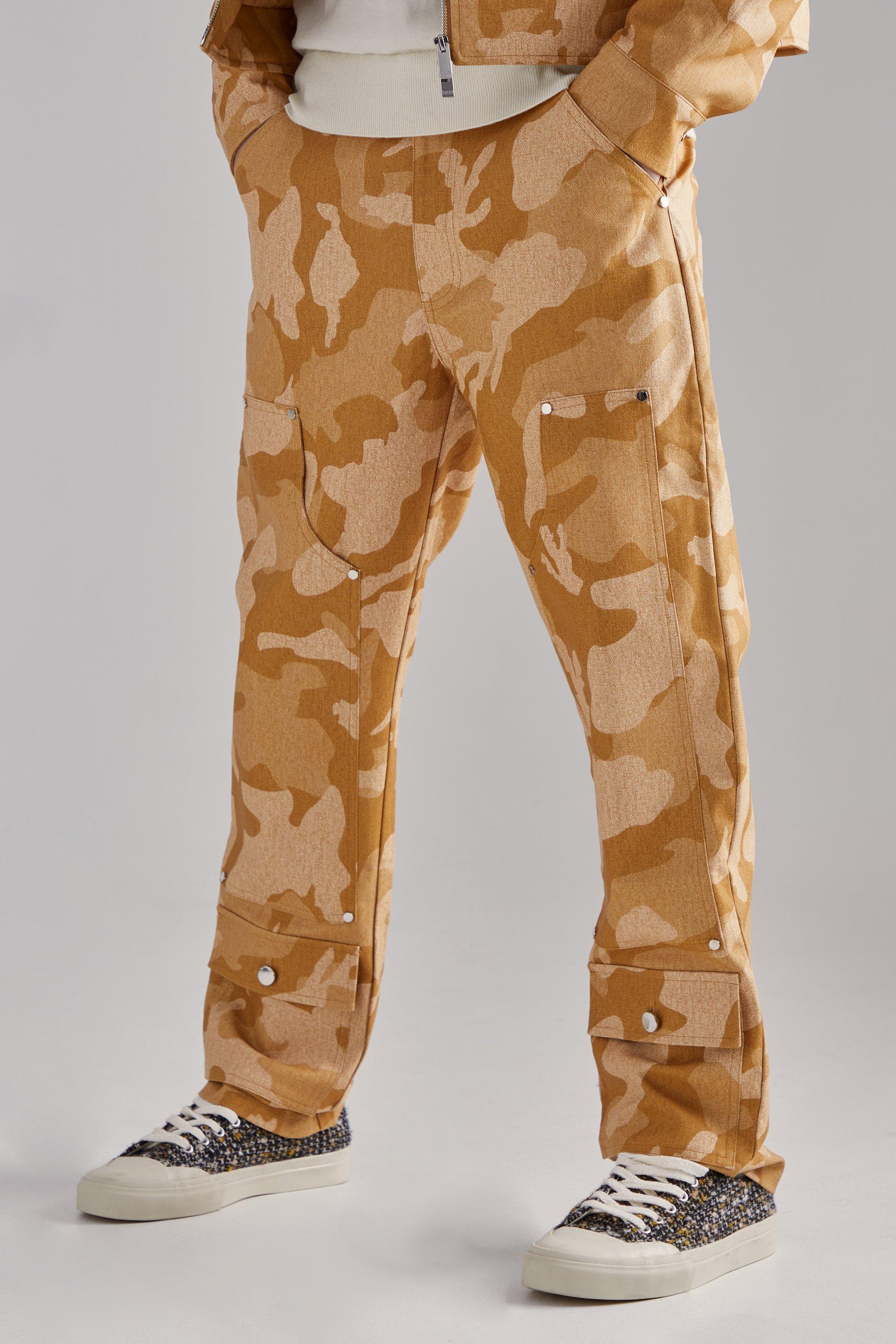 Fixed Waist Straight Fit Camo Carpenter Trousers | boohooMAN USA Product Image