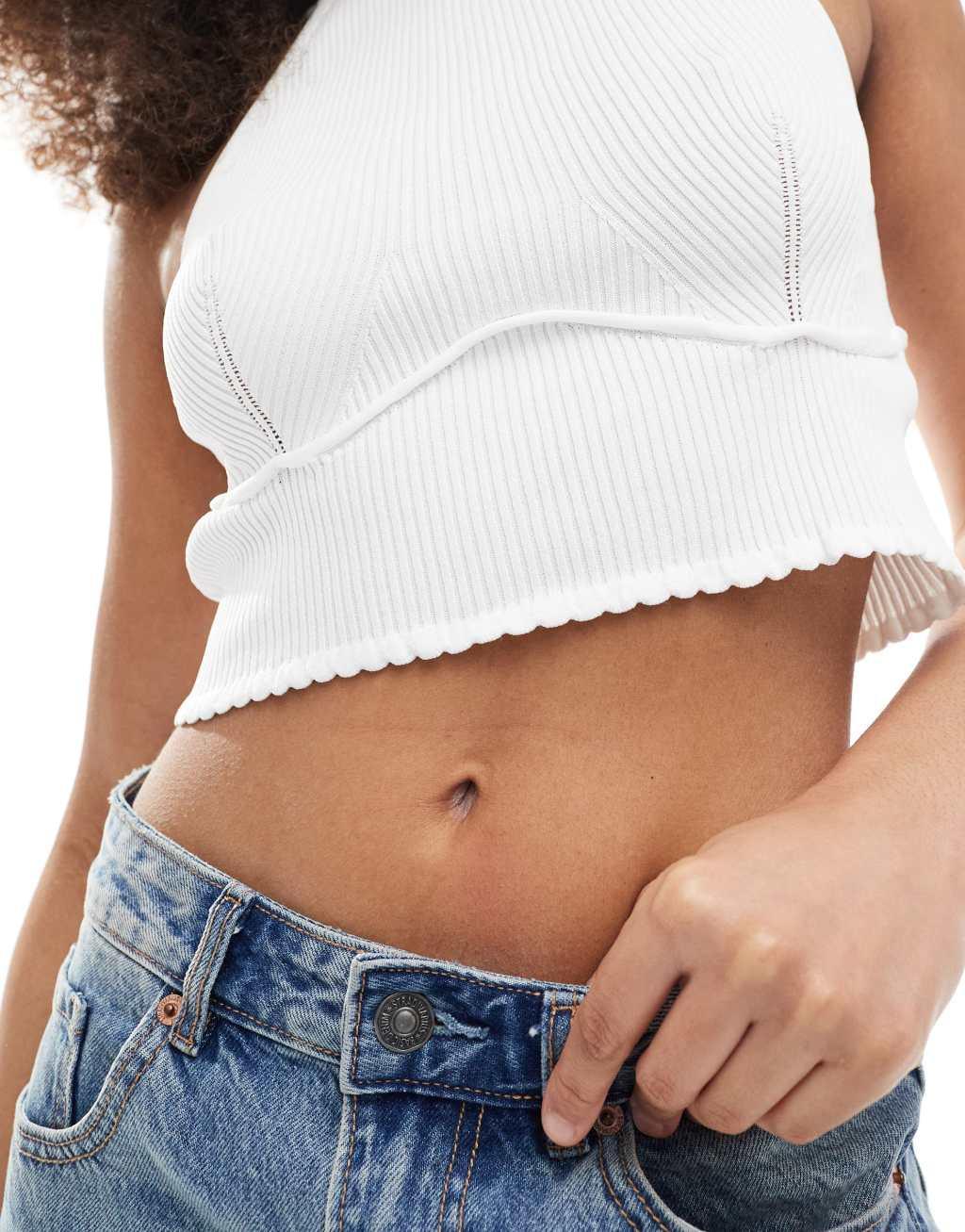 Only halter neck knit crop top in white  Product Image