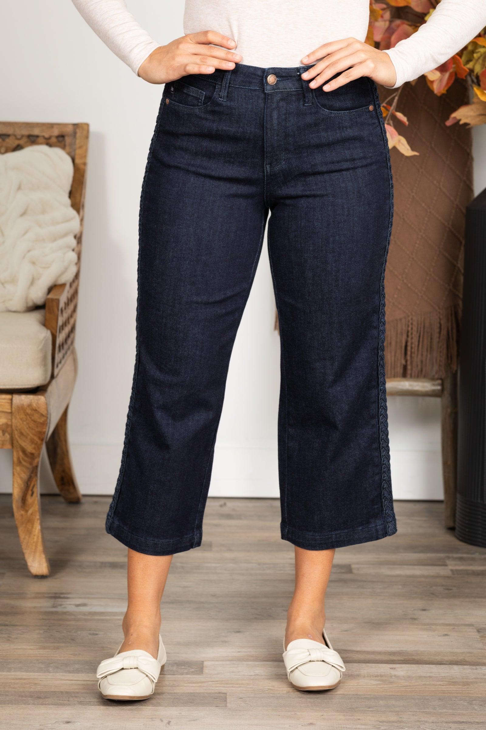 Judy Blue Side Braid Detail Crop Wide Jeans Product Image