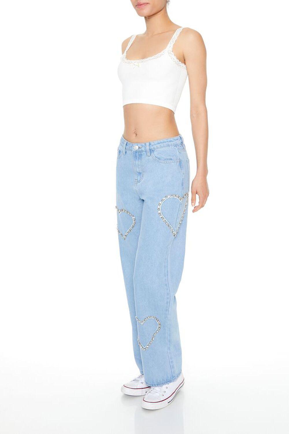 Rhinestone Heart Straight Jeans | Forever 21 Product Image