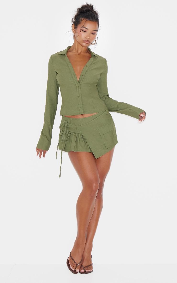 Khaki Woven Long Sleeve Cargo Shirt Product Image