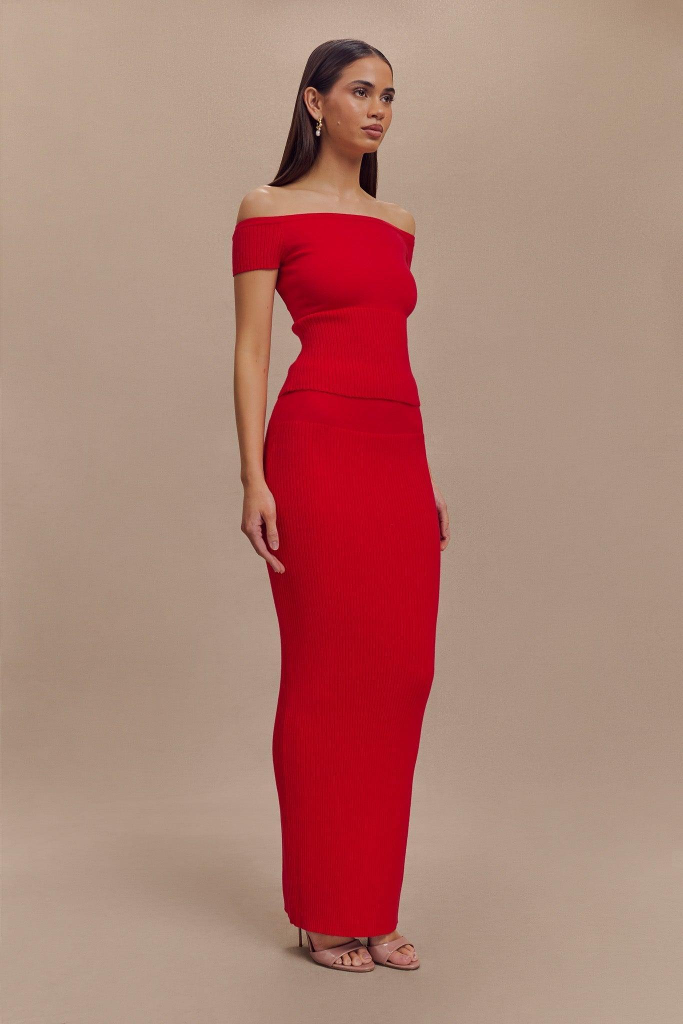 Mathilde Ribbed Knit Maxi Skirt - Ruby Product Image