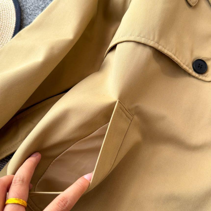 Double Breasted Plain Long Trench Coat Product Image