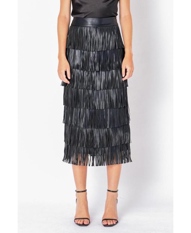 Womens Pu Fringe Midi Skirt Product Image