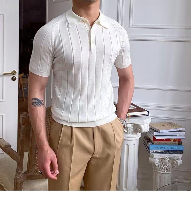 Short-Sleeve Plain Ribbed Polo Shirt Product Image