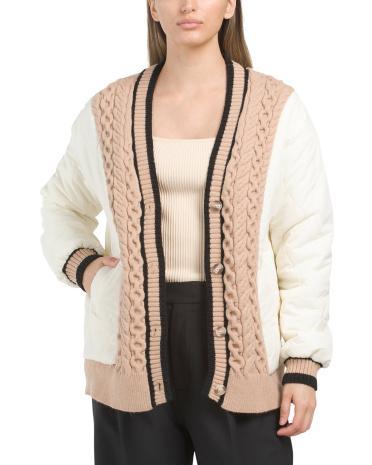 Quilted Puffer With Contrast Sweater Oversized Jacket for Women Product Image