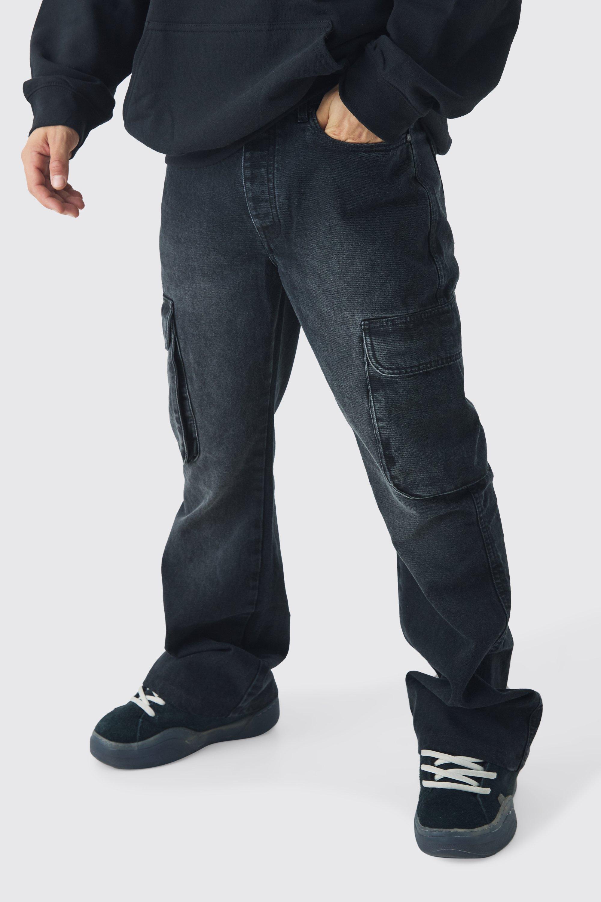 Relaxed Rigid Flare Cargo Denim Jeans | boohooMAN USA Product Image