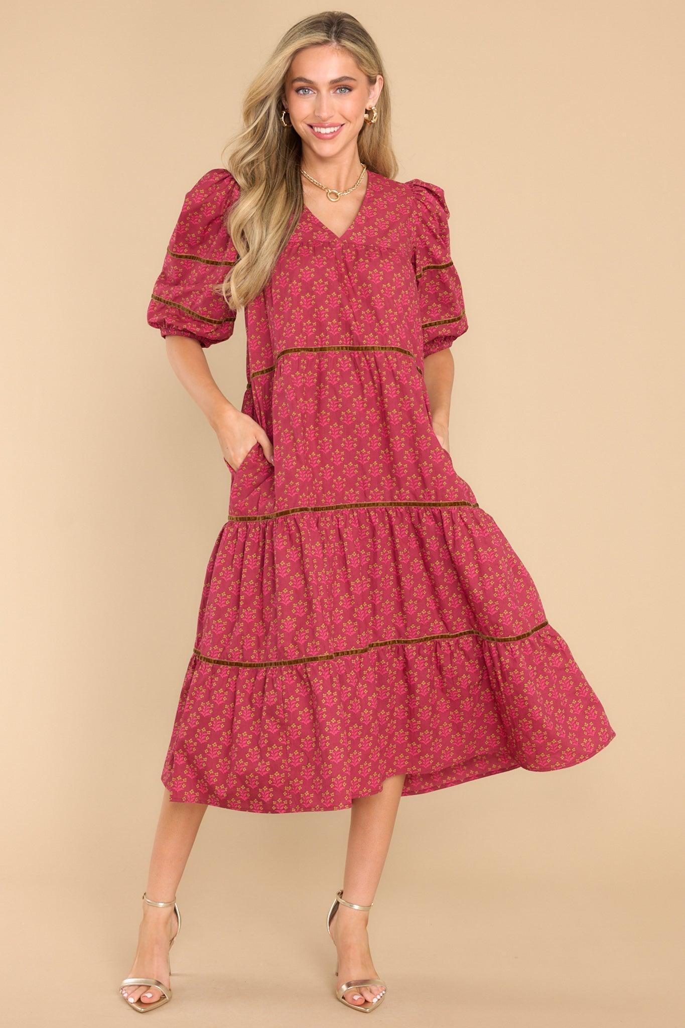 Georgia Indian Bloom Midi Dress Red Product Image