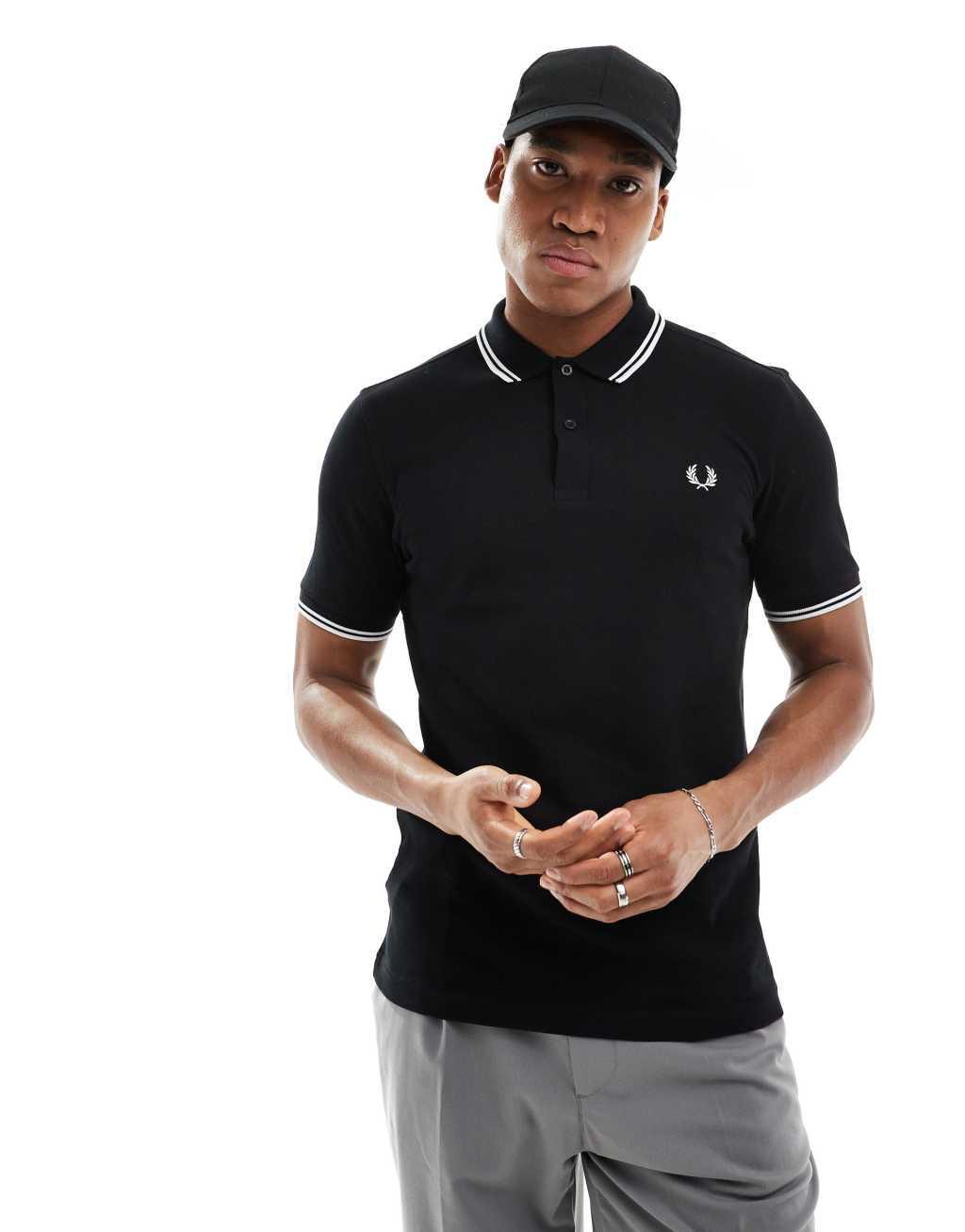 Fred Perry twin tipped logo polo in black Product Image