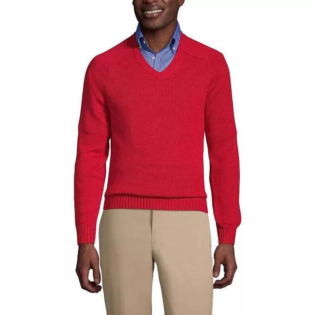 Mens Lands End School Uniform V-Neck Sweater, Mens Red Product Image