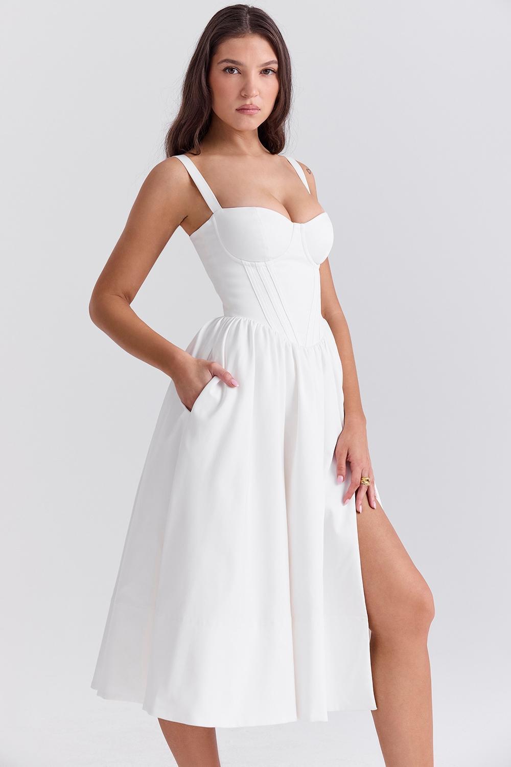 Kelly White Corset Midi Sundress Product Image