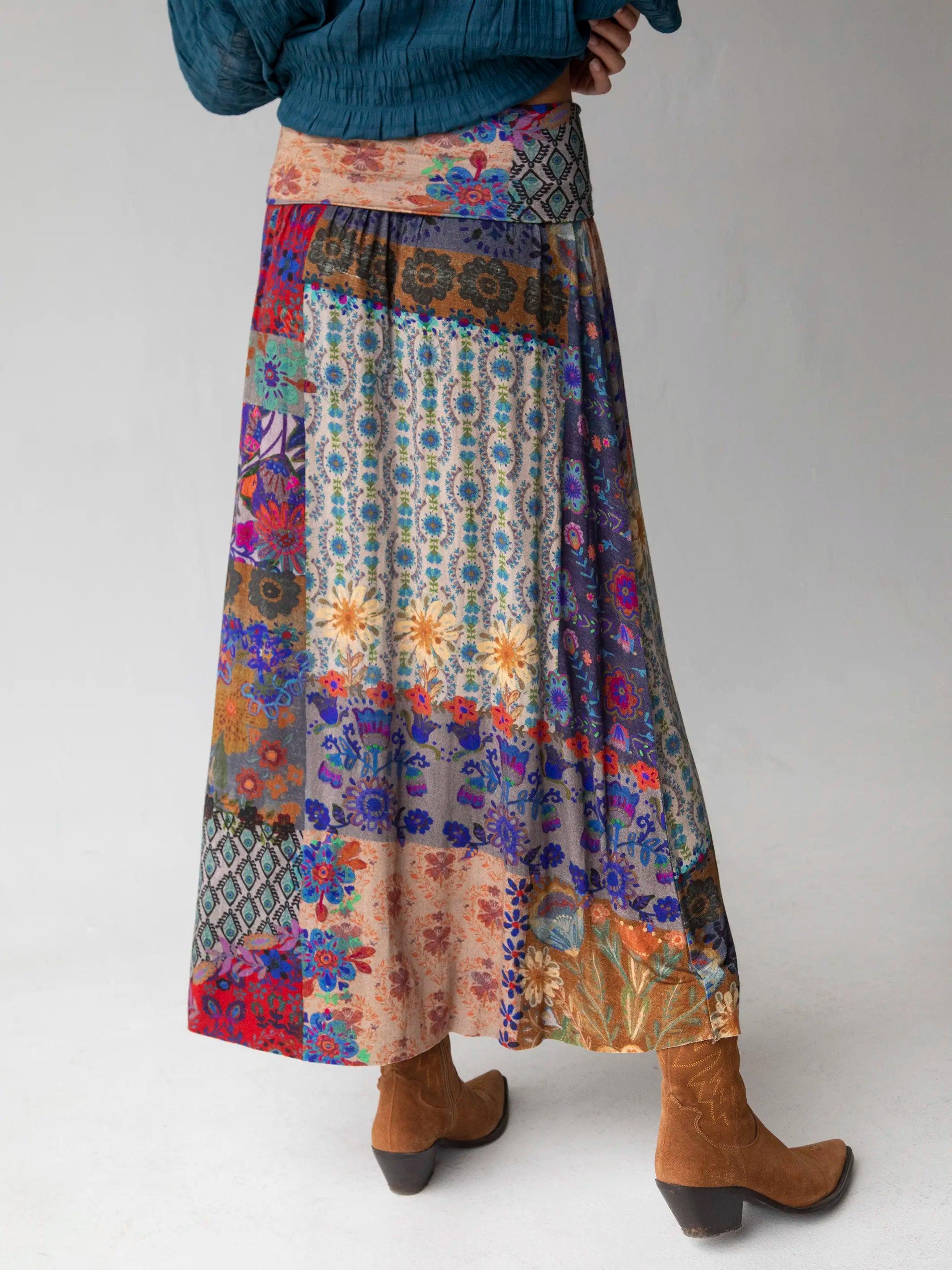 Live-In-It Knit Maxi Skirt - Mandala Borders Patchwork Product Image