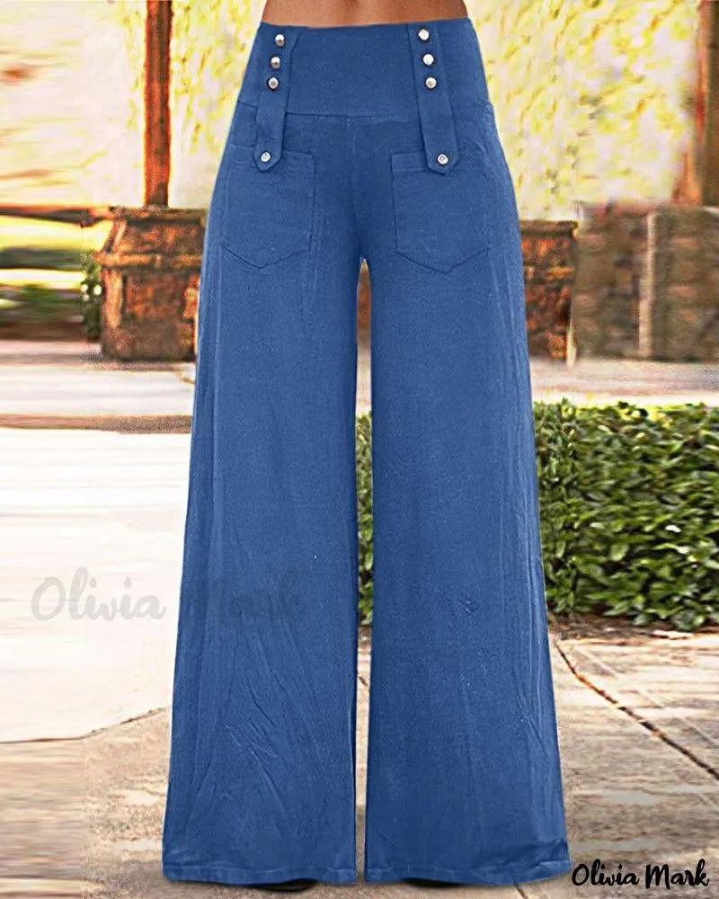 Olivia Mark – Buttoned Pocket Detail Wide Leg Trousers Product Image