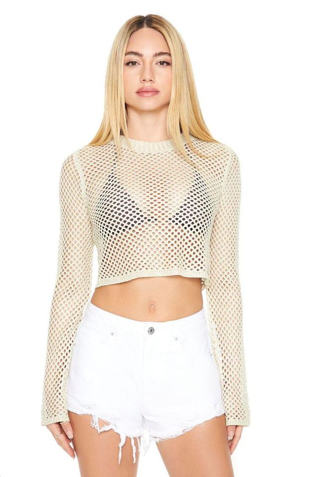 Sheer Cropped Crochet Sweater | Forever 21 Product Image