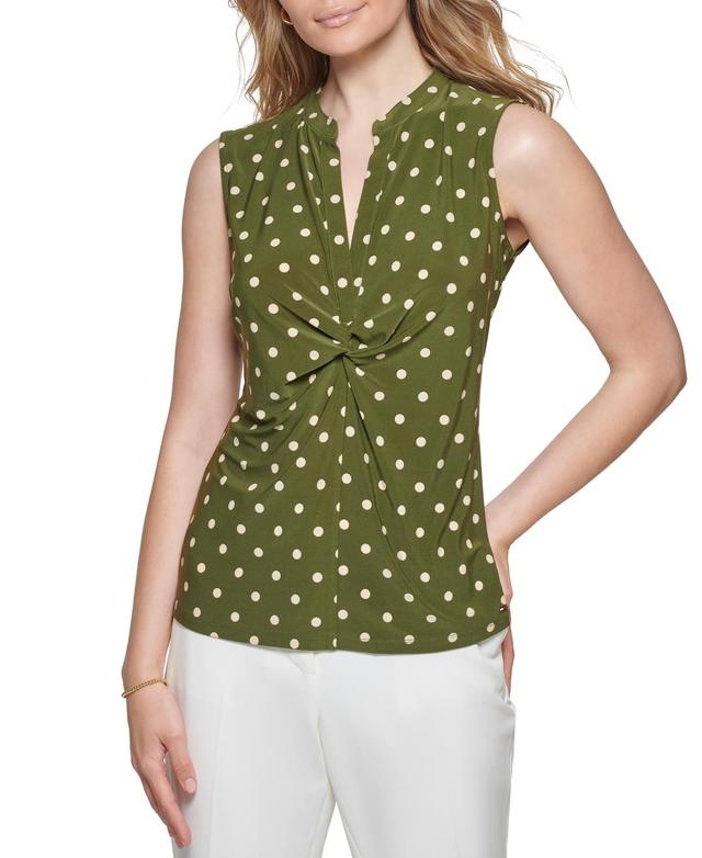 Tommy Hilfiger Womens Dot-Print Twist-Front Sleeveless Shirt Product Image