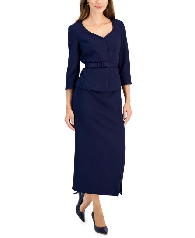 Le Suit Womens 3/4-Sleeve Belted Jacket & Midi Skirt Product Image