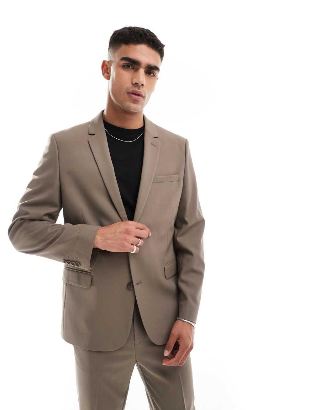 ASOS DESIGN slim suit jacket in light brown twill product image