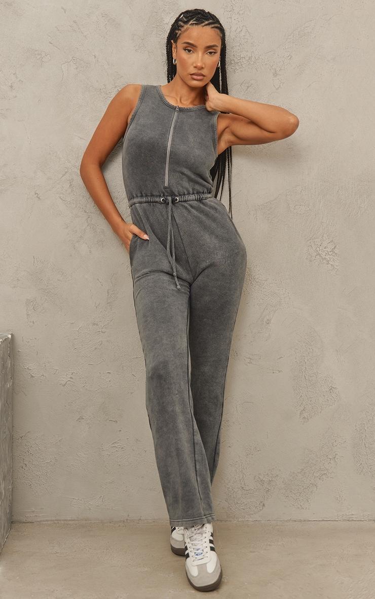 Grey Marl Acid Wash Zip Tie Jumpsuit Product Image