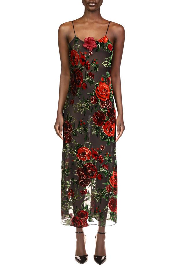 Velvet Devoré Slip Dress With Silk Flower Pin Product Image