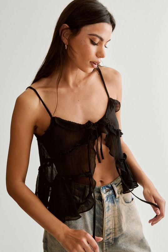 Sheer Mesh Ruffle Cami Top Product Image