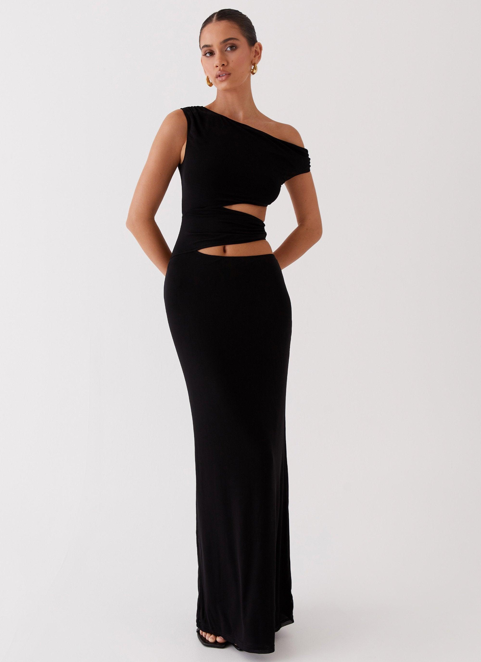 Margot One Shoulder Maxi Dress - Black Product Image