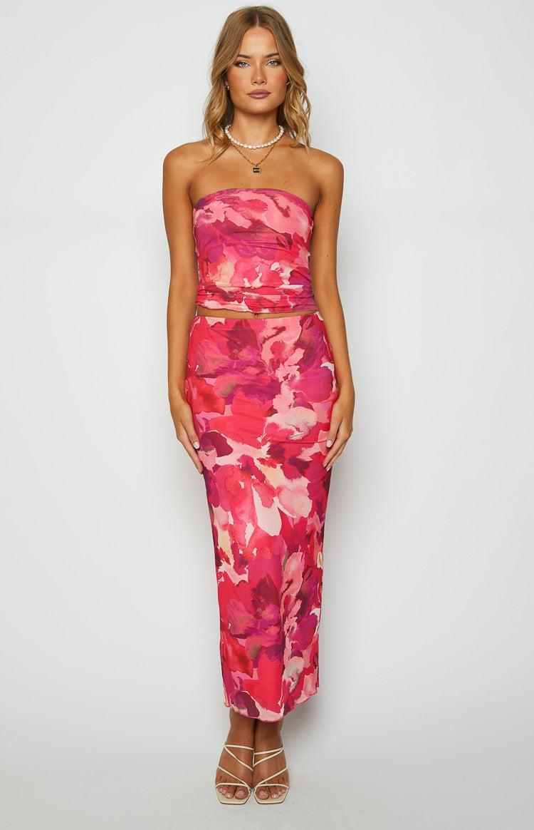 When in Rome Pink Print Mesh Maxi Skirt Product Image