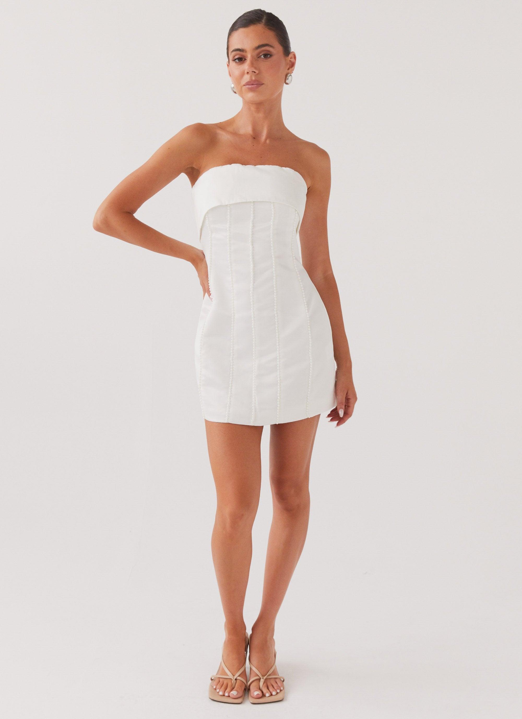 Bombshell Tube Mini Dress - White Pearl Product Image