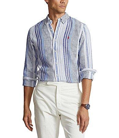 Polo Ralph Lauren Classic Fit Striped Linen Long Sleeve Woven Shirt Product Image