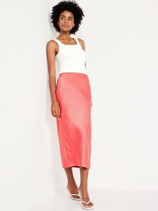 High-Waisted Satin Midi Slip Skirt product image