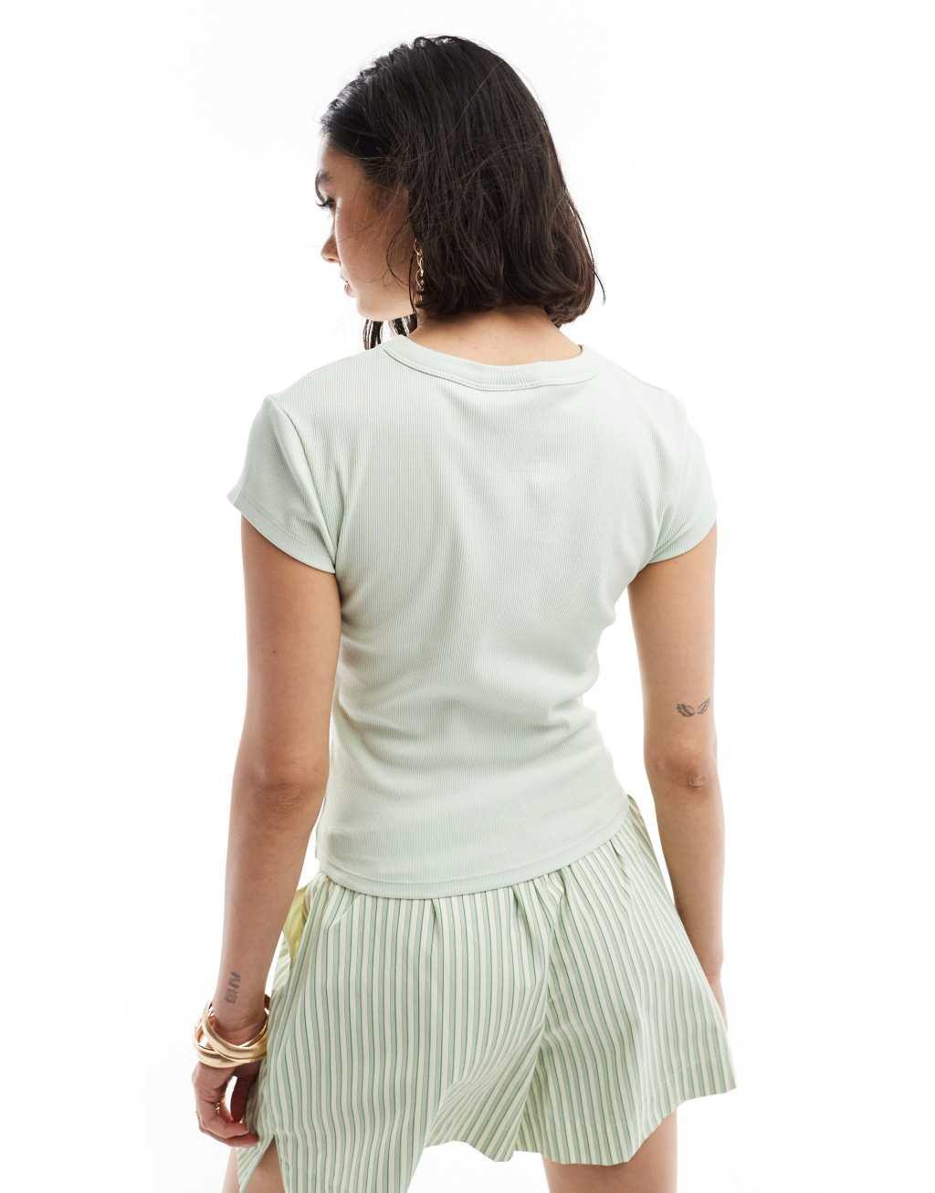 ASOS DESIGN shrunken rib top with cap sleeve in green Product Image