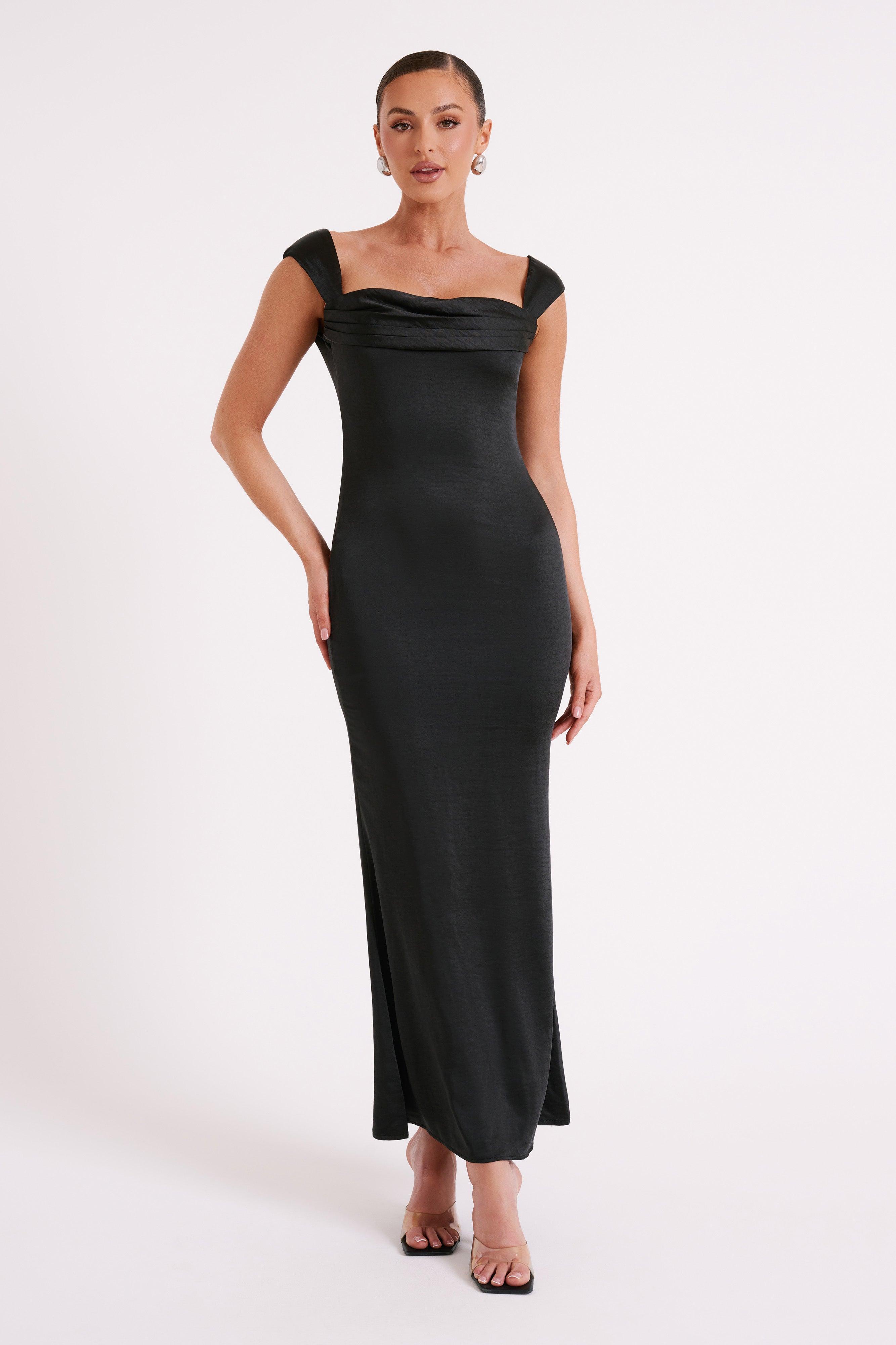 Lacey Backless Satin Maxi Dress - Black Product Image