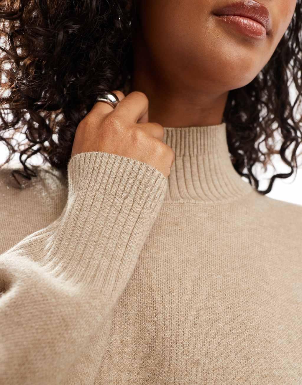 Vero Moda premium oversized turtle neck sweater in beige Product Image