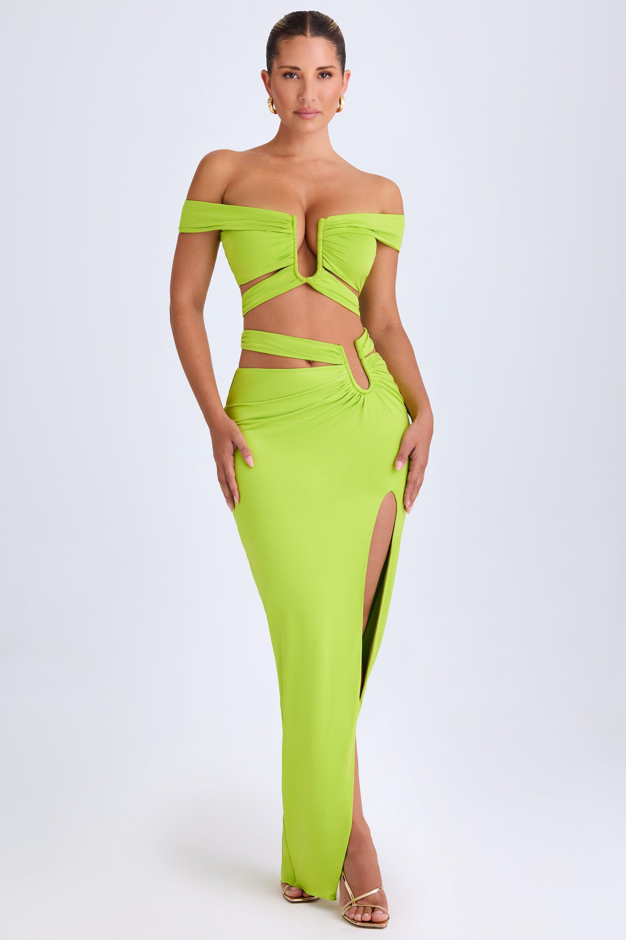 Asymmetric Cut-Out Maxi Skirt in Lime Green Product Image