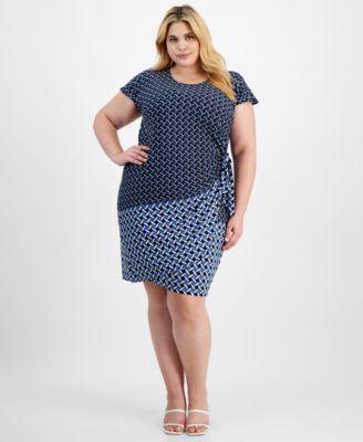 Plus Size Border-Print Sarong Dress Product Image