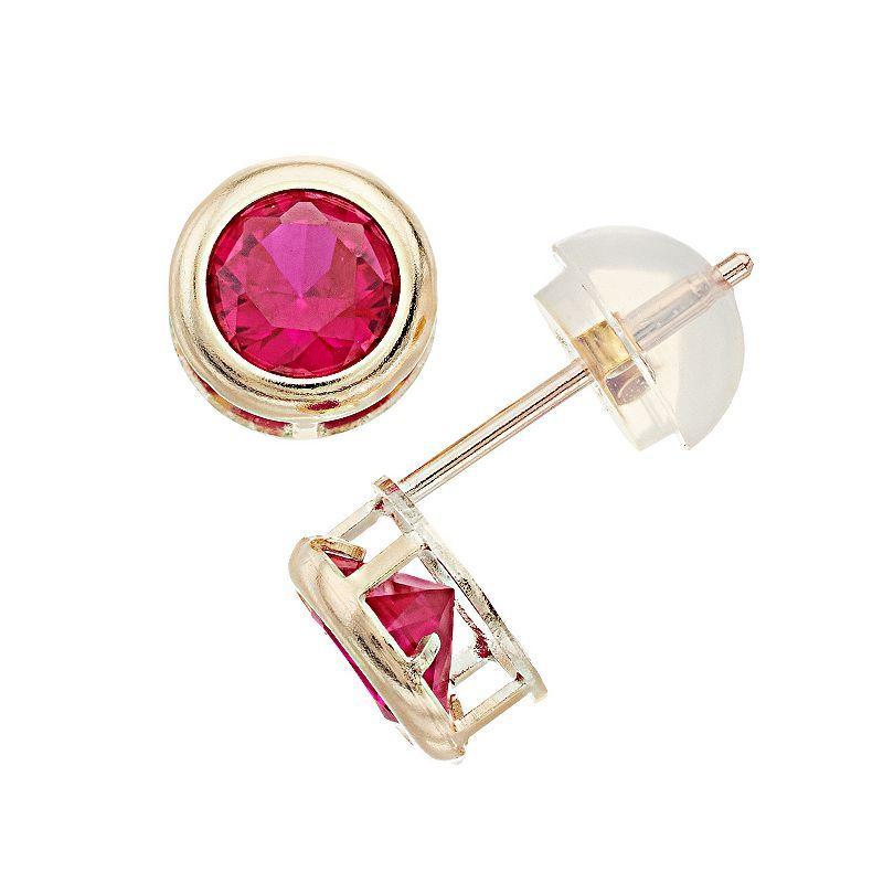 Pure Gem Collection 10k Gold Lab-Created Ruby Earrings, Womens, Red Product Image