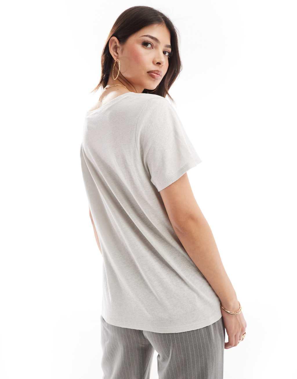 ASOS DESIGN linen look scoop neck pocket tee in stone Product Image