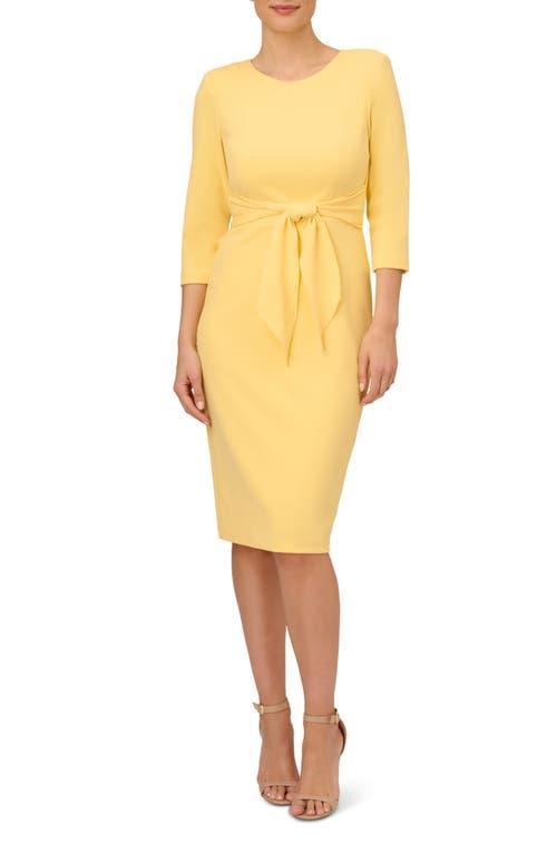 Adrianna Papell Stretch Crepe Crew Neck Tie Waist 34 Sleeve Midi Sheath Dress Product Image