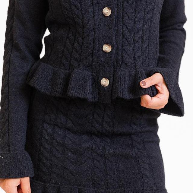 Glistening In The Snow Black Cable Knit Cardigan Set Product Image