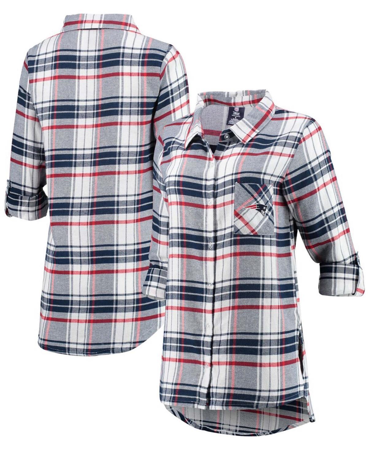 Womens Concepts Sport /Red New England Patriots Accolade Flannel Long Sleeve Button-Up Nightshirt Blue Product Image