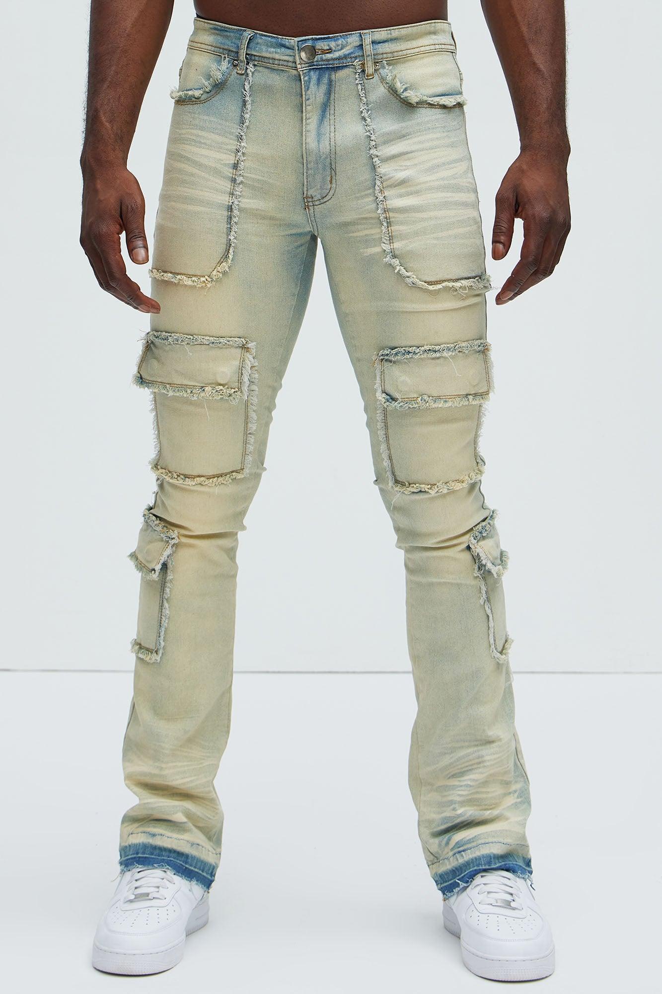 Can I Cargo Stacked Skinny Flare Jeans - Light Wash Product Image