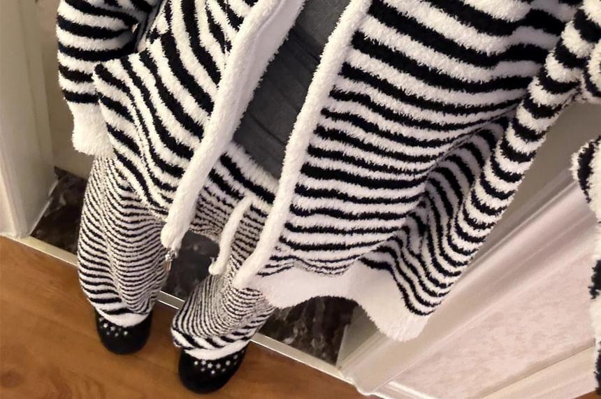 Pajama Set: Striped Zip-Up Jacket + Pants Product Image