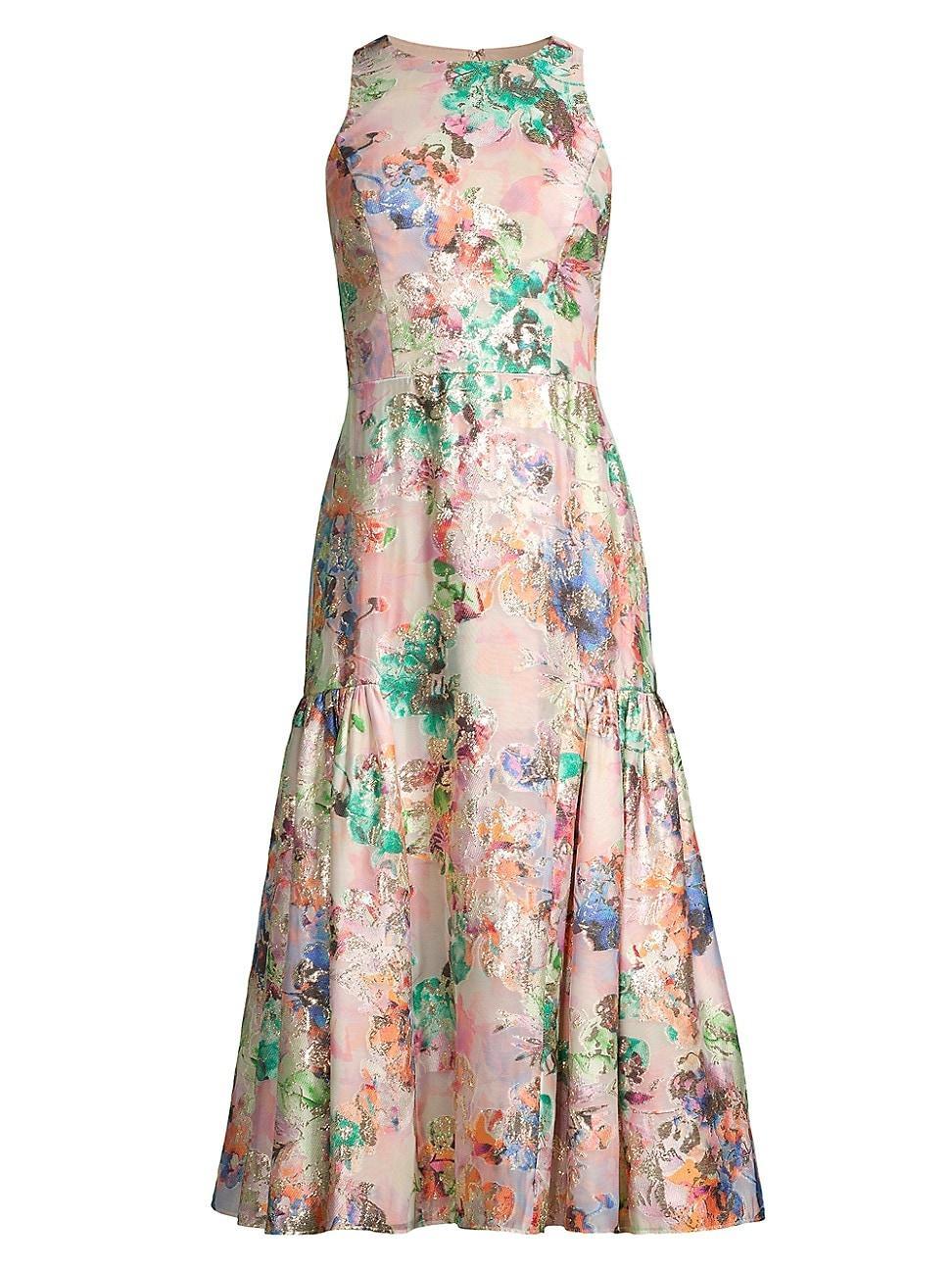 Womens Floral Jacquard Midi-Dress Product Image