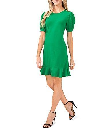 CeCe Clip Dot Short Sleeve Crew Neck Knit Dress Product Image