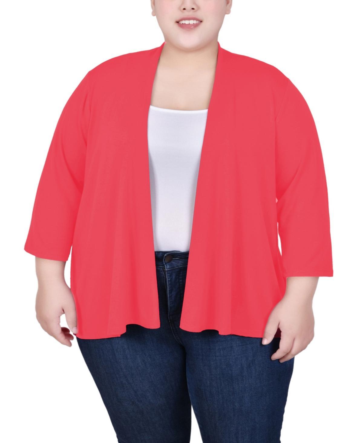 NY Collection Womens Plus Size 3/4 Sleeve Solid Cardigan -BURGUNDY Product Image