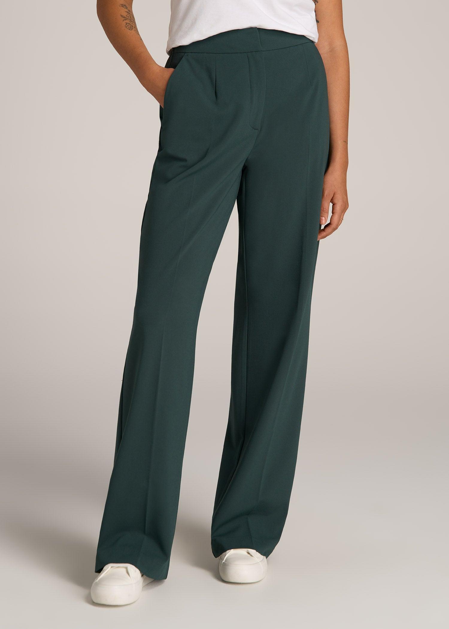 Flat Front Wide Leg Dress Pants for Tall Women in Smoky Pine Female Product Image