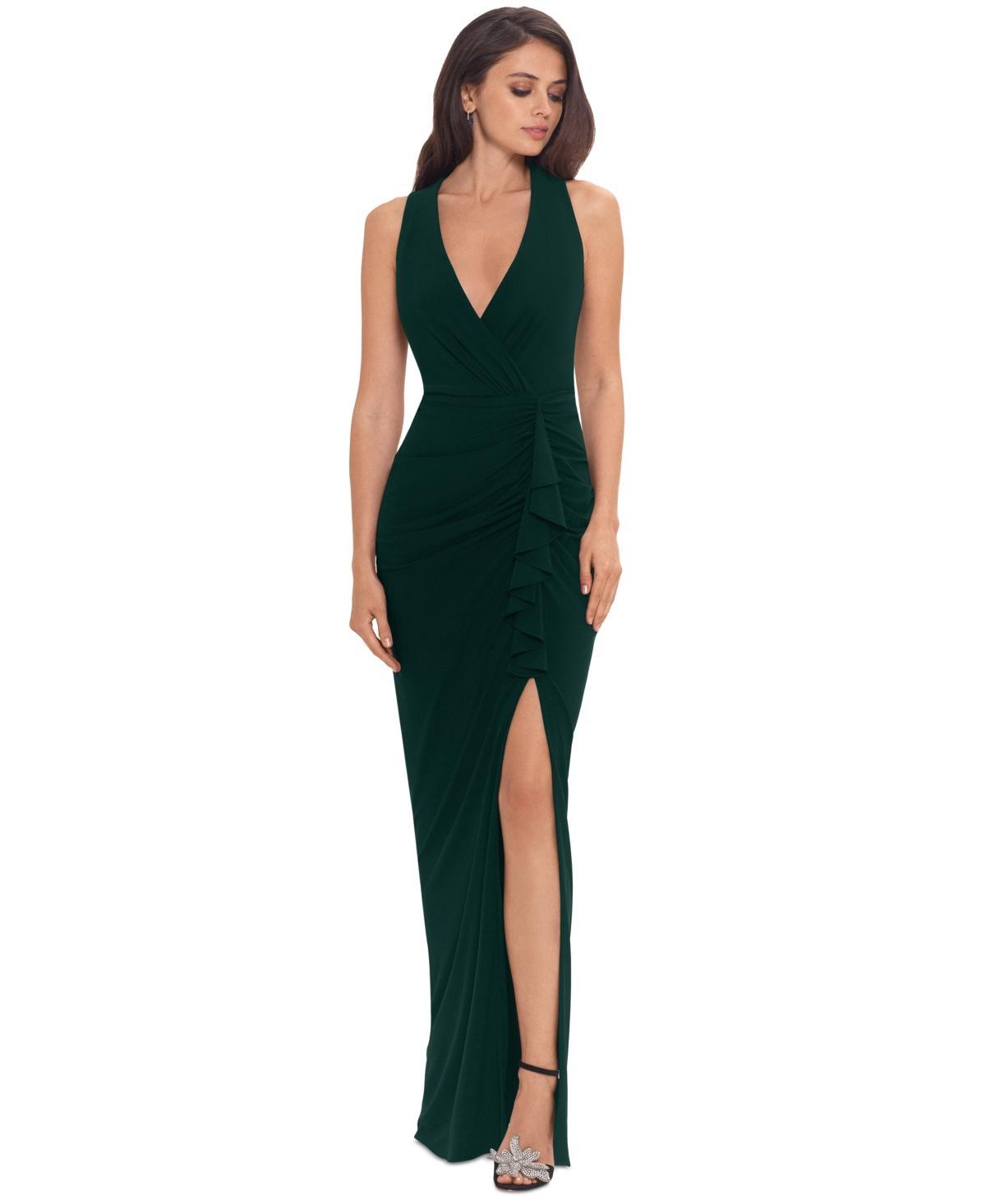 Betsy & Adam Ruffled V-Neck Gown Product Image