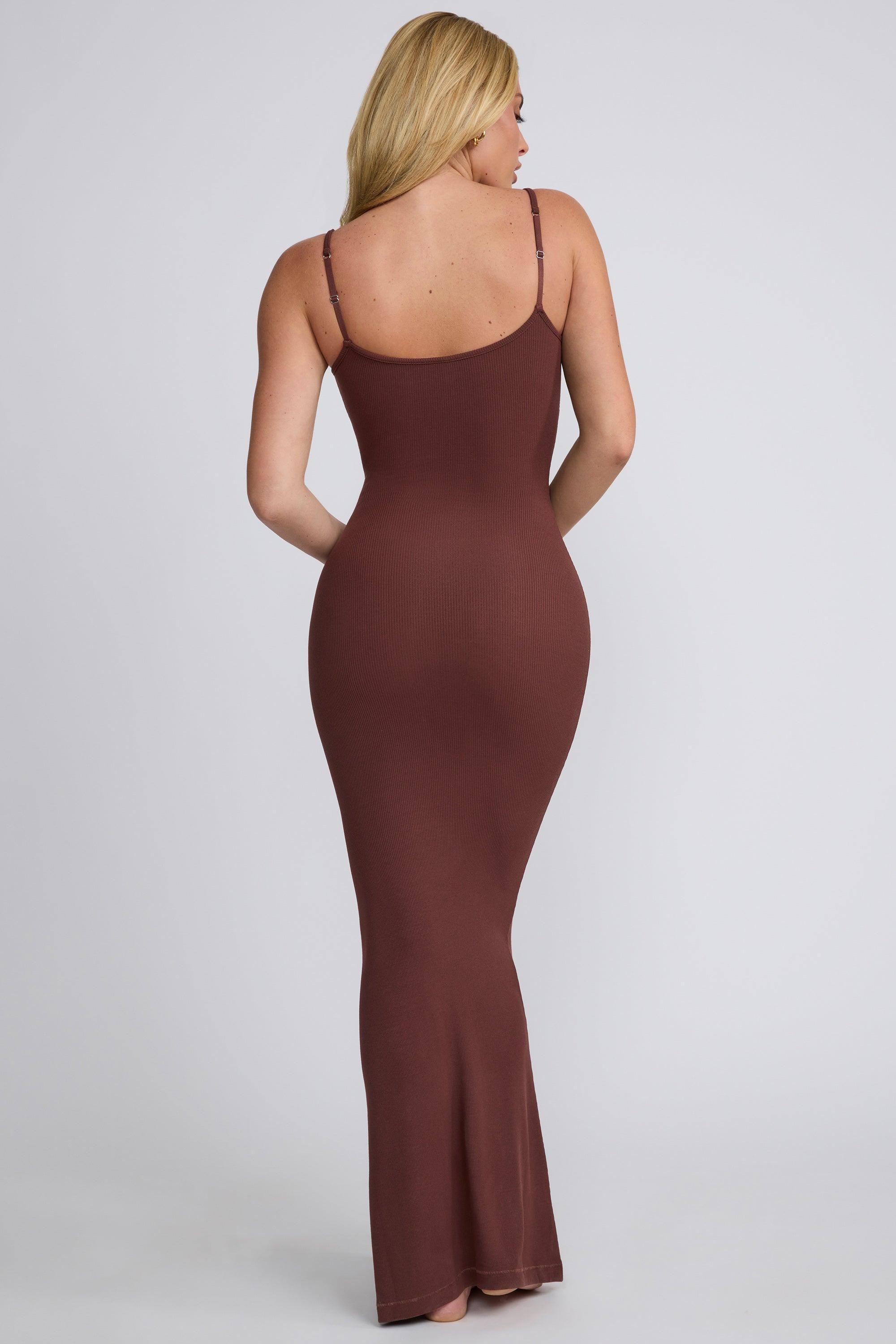 Ribbed Modal Square Neck Maxi Dress in Chocolate Product Image